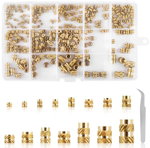 380 PCS Threaded Inserts Assortment Kit, Premium Brass Heat Inserts Set, M2 M2.5 M3 M4 M5 M6 Metric Knurled Nuts - Ideal for 3D Printers & Plastics & DIY