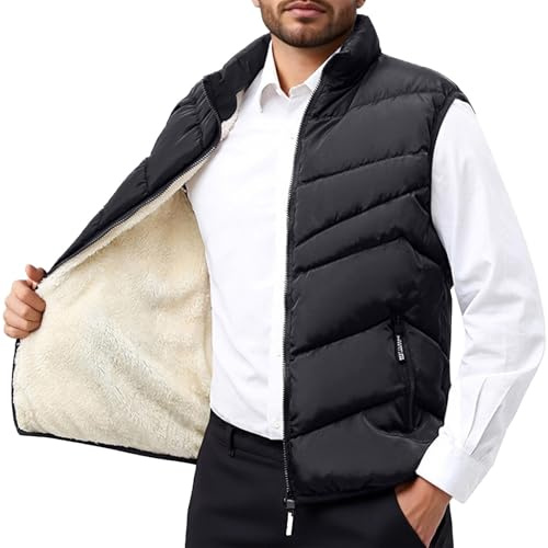 Genérico Chaleco Hombre Plumas Ultraligero Casual Capa Chaleco Cuello Cremallera Mosca Bolsillo Abrigo chaleco Guateado Abrigo Pluma Sin Mangas Hombre (Black-b, XL)