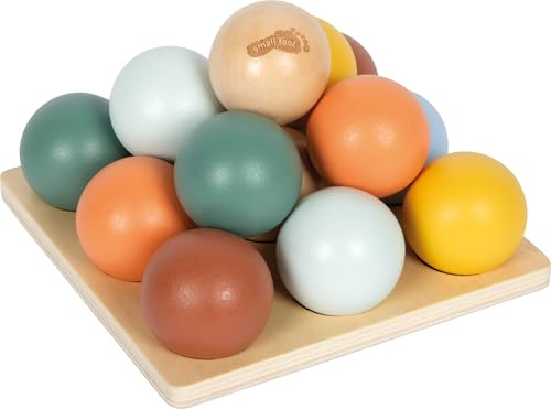 small foot Gioco Montessori con palline, in legno FSC® 100% certificato, tavoliere in legno con 9 incavi, 14 palline, a partire da 1 anno, 12815