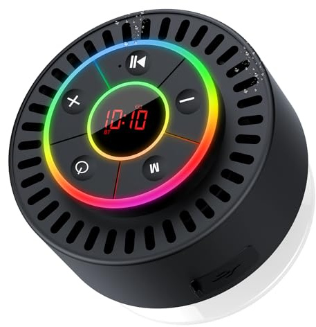 Bluetooth Speaker, Shower Speaker IPX7 Waterproof, Speakers Bluetooth Wireless with Rich Bass, Portable Speaker with LED Light, Suction Cup,8H Playtime, for Bathroom Party Beach, Ideal Gifts, Black