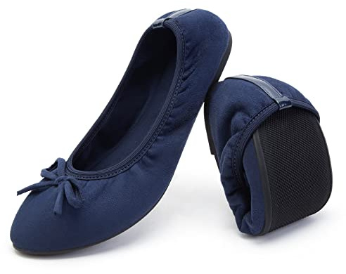 Greatonu Bailarinas Azul Plana con la Suela Plegada Diseña Clásica Moda para Fiesta Punta Cerrada para Mujer Talla 36