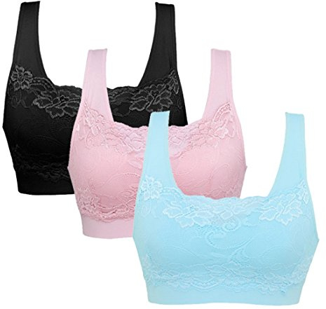 Vertvie dam stretch-bh utan byglar, push-up, yoga, sport bh, toppset för träning, stoppning, 3-pack