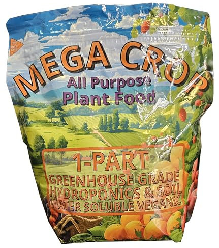 Mega Crop 1-Part Complete Base Nutrient - Hydroponic and Soil Fertilizer for Plants with Organics – Easy to Use for Max harvests - Makes 2000 Liters