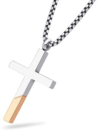 555Jewelry Collana con ciondolo a forma di croce per uomo e donna in acciaio inox con catena da 40,6 a 61 cm, 18 Inch% cm, Acciaio inossidabile, Senza Gemme