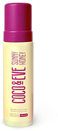Coco & Eve Sunny Honey Bali Bronzing Foam. Natural Sunless Self Tanner Mousse. Anti Cellulite, Organic Sunless Self Tanning Lotion (Ultra Dark)