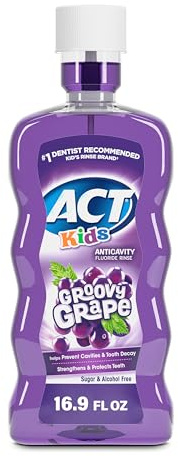 ACT Barn antikavitet fluoridnäsa Groovy Grape 499,8 ml Accurate Dosing Cup, alkoholfri