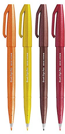 Pentel SES15C Brush Sign Pen set 4 pz assortimento autunno