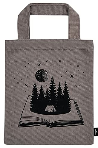 moses. Büchertasche – Phantasiereise, Kleine Tragetasche aus 100% Baumwolle, Für Vielleser das perfekte Geschenk zum Buch, Grau