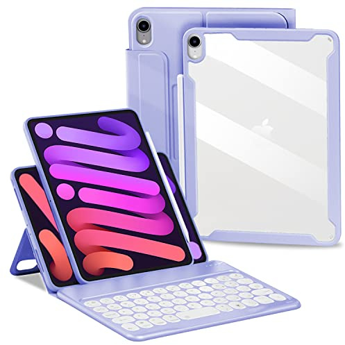 YMXuan iPad Mini 6 tangentbordsfodral 2021, magnetisk 360 graders rotation inre kapsel, avtagbart trådlöst Bluetooth-tangentbord, smart fodral med iPad Mini 6:e generationen 8,3 tum (lila)