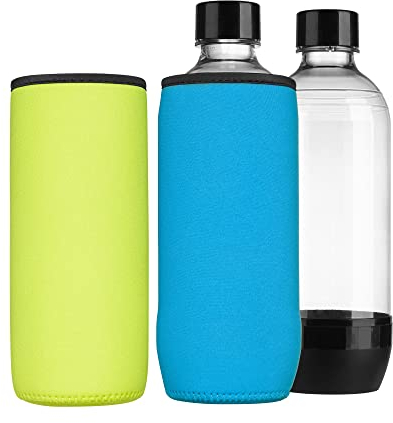 kwmobile 2x Schutzhülle kompatibel mit SodaStream Glasflasche - Neopren Hülle - Flaschen Kühler für Wasser Karaffe in Hellblau Gelb