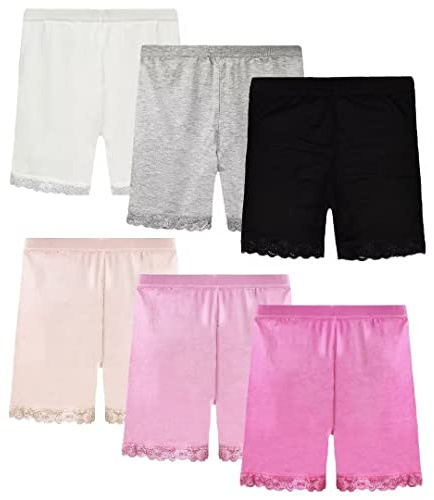 GENTABY Girls 8-10 Years Pink, White, Black Sport Dance Bike Beach Shorts 6 Pack for Girls