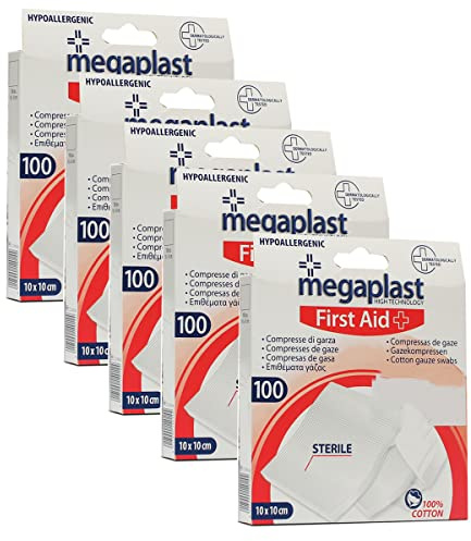 JUANIO Paquete de 5 Cajas de 100 Compresas de Gasa Estéril - 10 x 10 cm