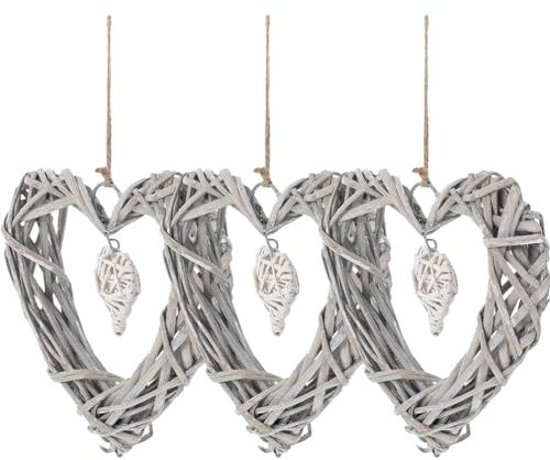 3Pcs Wicker Heart Wreath Hanging Decoration for Wedding Birthday Party Rustic Heart Shaped Grapevine Wall Decor