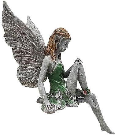 G&H Decor - 20cm Winged Elf Sitting - Flower Fairy Garden Statue - Weather Resistant Highly Detailed Fairy Garden Accessories Outdoor – Garden Fairies Outdoor Statues