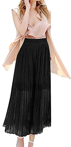 Hosenrock Damen Leicht Elegant Chiffonhose Plussize Chiffon Plissee Weites Bein Lang Hose Elastische Hohe Taille Einfache Chiffon Stoffhose Frauen Mode Freizeit Baggy Komfortabel Chiffon-Kleid