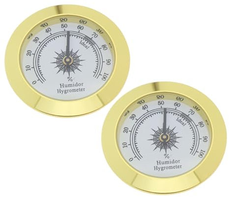 EMSea 2pcs 38 mm Round Alloy Hygrometer for Precise Monitor Guitar Case Cigars Case Greenhouse Wine Cellar Warehouse Filing Cabinet Gold