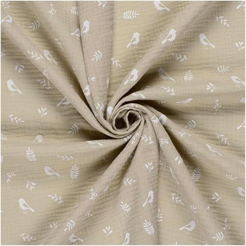 Musselin-Stoff Vögel ab 50x130cm 15 Farben Oeko-Tex Double Gauze Windeltuch Mulltuch