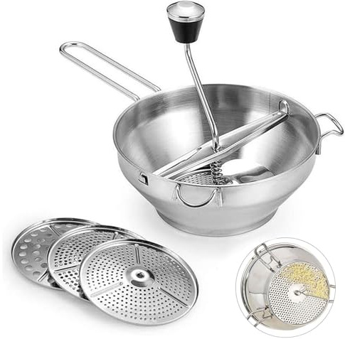 Kelepu Potato Masher Stainless Steel Food Mill Manual Jams Masher Vegetable Fruit Potato Garlic Mill Grinder Mud Press for Kitchen Cooking Tomato Sauce Making