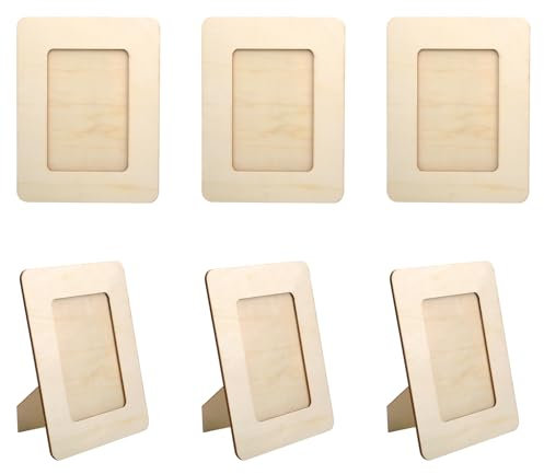 DAWRIS Set di 6 cornici portafoto in legno, 22,5 x 17 cm, per dipingere, rettangolari, in legno naturale, fai da te per bambini, per espositori da tavolo e fai da te