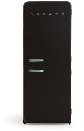 CREATE / RETRO FRIDGE COMBI 185 SAGE/Frigorifero combinato nero con maniglia verde salvia e congelatore, capacità 401L / 190W, No Frost, 3 ripiani, 2 cassetti, dimensioni 70x65x185 cm