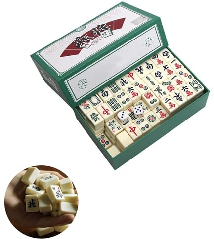 Mini Mahjong, Mini Mahjong Set,Mahjong Travel Set, Mahjong Set Portable, Mahjong Set Chinese Mah Jong Game, 144 Tiles Chinese Traditional Mahjong Set with 2 Dice