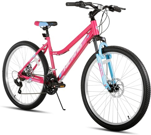 Hiland 26 Inch Women Mountain Bike, 18 Speed Bike for Women Lady, Adult Lady MTB with Dual Disc Brakes, Step-through Frame Mountain Bicycle, Pink
