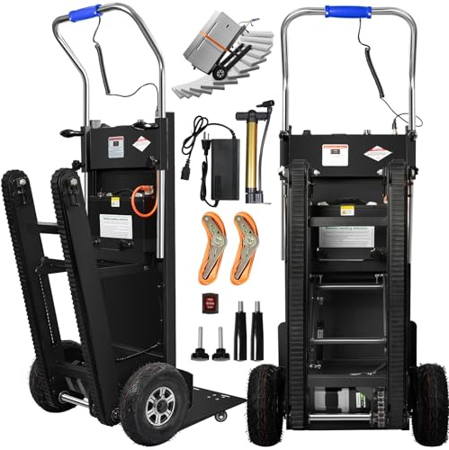 Afitdon Carrello elettrico da 1250 W, con capacità di carico di 408 kg, per scale e discese, con corda di sicurezza e pompa ad aria, per il trasporto di mobili 4D2