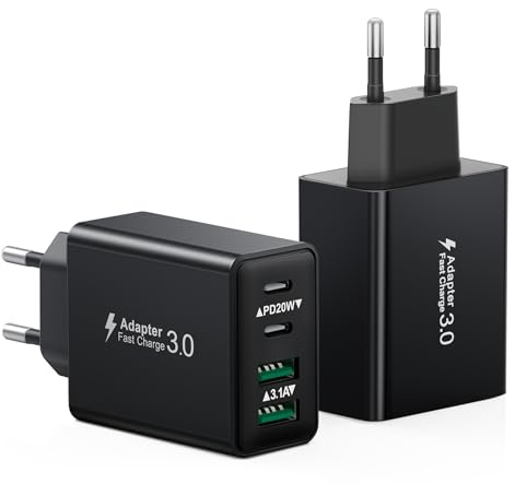 2-Pack Cargador USB C, 40W 4-Puertos USBC Enchufe Cargador Carga Rapida para iPhone 16 15 14 13 12 11 Pro MAX Plus, iPad, Samsung USB C Charger Múltiple QC 3.0 y PD Rápido Pared Power Adaptador