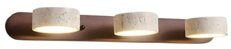 Naturstens badrumslampa – Vägglampa i svart lantlig stil med 4 ljuskällor, travertinskärmar och roterbar LED-belysning över spegeln(Brown,3 Lights)