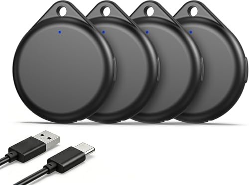 TECKNET Air Tracker Tag Item Finder, Airtag Compatible with Apple Find My (iOS Only), Rechargeable & IP67 Waterproof, 90dB Loud Alarm, Suitable for Luggage, Bags, Wallets, Keys Tracking Tag - 4 Pack