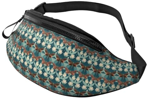 Trollslända och lotustryck unisex pack midjeväska justerbar lätt resetillbehör handväska utomhusutrustning