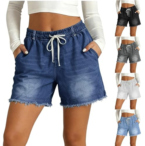 Generico Pantaloni Jeans Donna Corti Eleganti Larghi Donna Vita Bassa Casual Elasticizzati Shorts Hotpants Estivi Comodi Leggeri Pantaloni Corti Leggeri Spiaggia Tennis