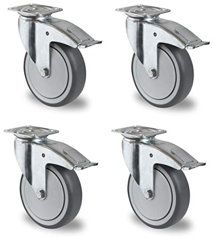 Rollensatz 4 Lenkrollen mit Feststeller 75 mm Thermoplastisches Gummi Apparaterolle