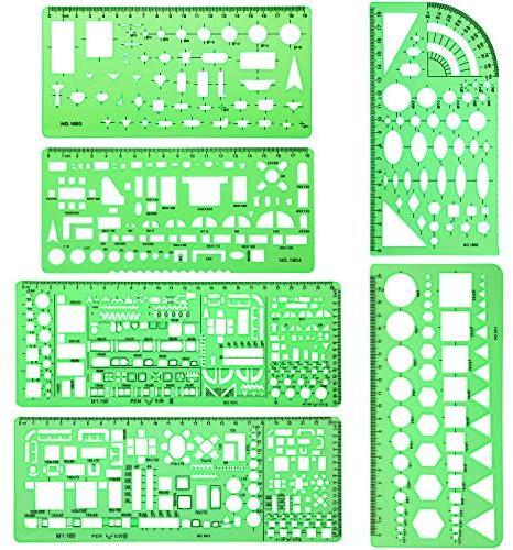 6 Pieces Plastic Measuring Templates Building Formwork Stencils Geometric Drawing Rulers for Office and School, Clear Green