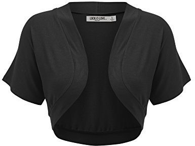 LL WSK1785 Womens Short Sleeve Cropped Bolero Shrug Open Cardigan S Black