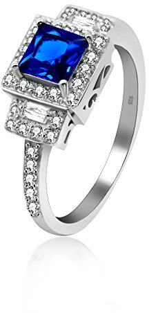 Uloveido 925 Sterling Silver Square & Round Blue Zircon Christian Cross Rings Square Cushion Cut Lab Sapphire Blue CZ Half Eternity Wedding Ring 3g (Blue, Size S) JZ102