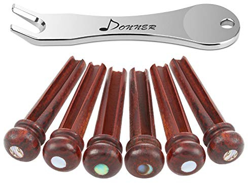 Donner Puente de Guitarra, Clavijas Puente Hueso Cocobolo para Guitarra Acústica Pasadores de Hueso Puente Pins con Incrustación de Puntos de Abulón (6 Unidades)