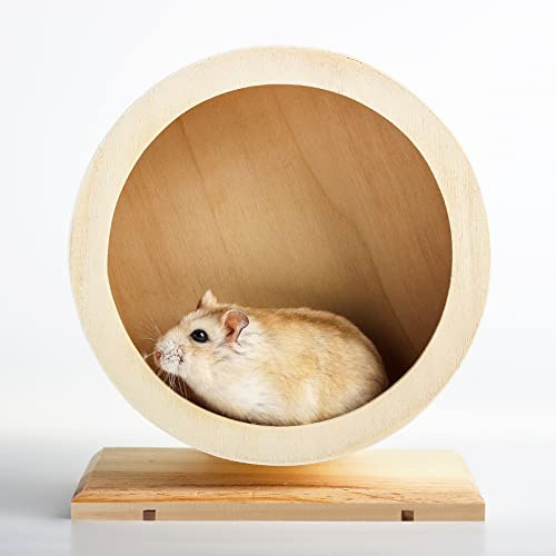 Seahelms Rueda de hámster de Madera, Rueda de Ejercicio para Mascotas pequeñas, Rueda giratoria silenciosa para Descanso y Ejercicio de hámsters sirios, jerbos, Ratones, Enanos(M,Φ/21cm)