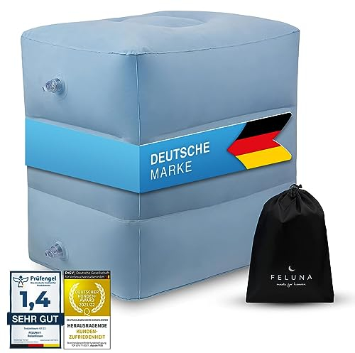 Fußablage Höhen-Kissen für Zug, Auto & Flugzeug - Aufblasbares Fuß-Auflage Reisekissen, Strand- & Campingkissen, Multifunktionskissen bis zu 42x38x45 cm (Hellblau)