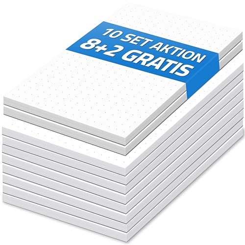 Fantastino® A6 Notizblock Punktiert - 10 Stück, 500 Blatt (50 pro Block) 90 g/m² Premium-Papier. Notizblöcke klein, Schreibblock gepunktet, mini Notizzettel abreißbar für Büro, Haushalt, Schule, Uni