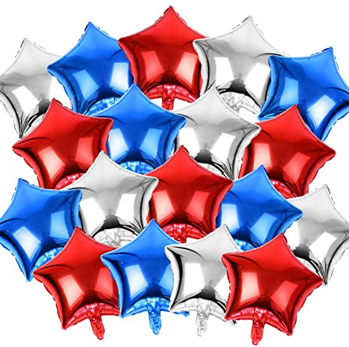 Blue Red White Star Foil Balloons Decorations, FEBSNOW 30Pcs 18 inch 4th of July Balloons for Independence Day Patriotic Party Memorial Day Birthday Decorations Supplier