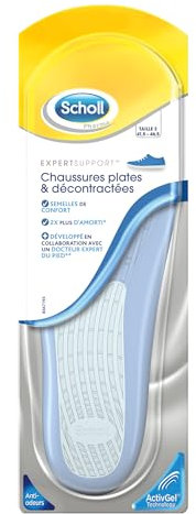 Scholl Expert Support - Semelles Expert pour Chaussures Plates et Décontractées avec Amorti et Absorption des Chocs, Support Talon - Taille 2 (41,5-46,5) - 1 Paire