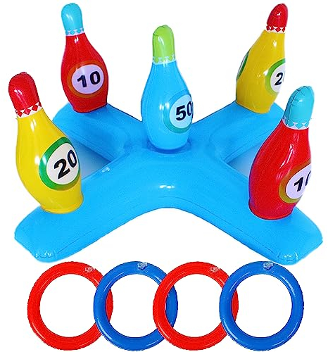 SUpoetry Gioco di Lancio Dell'anello Gonfiabile, Giochi Gonfiabili per Piscina Giochi di Lancio Della Piscina Design per Birilli da Bowling, Giocattolo per Piscina Sport Acquatici per Bambini e Adulti