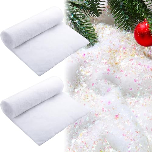 Threan 3 Pack Weihnachten Kunstschnee Dekorationen und Weihnachtliche Schneematte Rollen Set Weiße Weiche Flauschige Kunstschnee Decke für Feiertag Winter Basteln Ausstellung Deko (AB Farbe)
