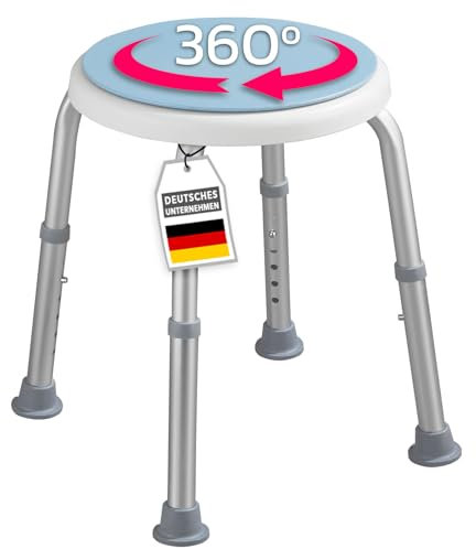 KARAT Tabouret de Douche, Chaise de Douche pivotante à 360°, Charge Max. 150kg, Pieds en Caoutchouc antidérapants,Hauteur réglable - Tabouret de Bain, Aide à la Douche (32 x 36 x 50,5 cm (Peter))