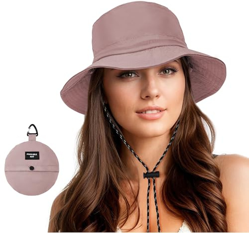 Durio Chapeau de pluie pour femme - Chapeau de pêche imperméable pour femme et homme - Chapeau de soleil pliable et portable - Chapeau d'été pour l'extérieur, rose, Taille unique