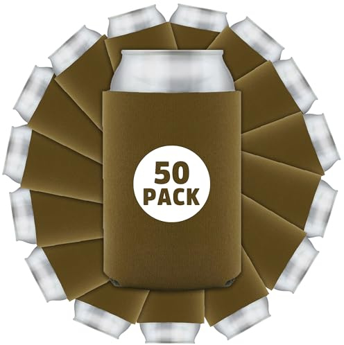 50 Pcs Bulk Blank Collapsible Can Coolers - Perfect For Sublimation Printing, HTV, Screen Printing or DIY Crafts (Brown)