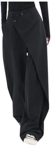KBOPLEMQ Pantaloni da donna eleganti, a vita alta, per il tempo libero, casual, estivi, per ufficio, lavoro, estate, business, feste, con bottone irregolare, Nero , L