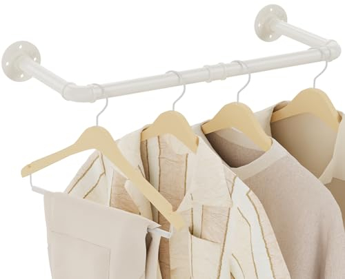 YheenLf Perchero de Pared Tubo Industrial, 64cm Barra de Armario para Colgar Ropa, Riel Colgante Desmontable, Ahorro de Espacio, Fácil Instalación, Beige, 1-Pack