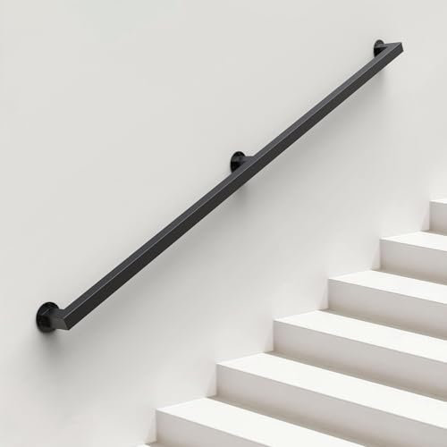 ONLT Main Courante pour Escalier Intérieur Extérieur Mur Balustrade de Rampe de Pied Garde-Corps de Support Poignée Rambarde de Sécurité - Kit Complet - Métal Fer Forgé Noir,240cm